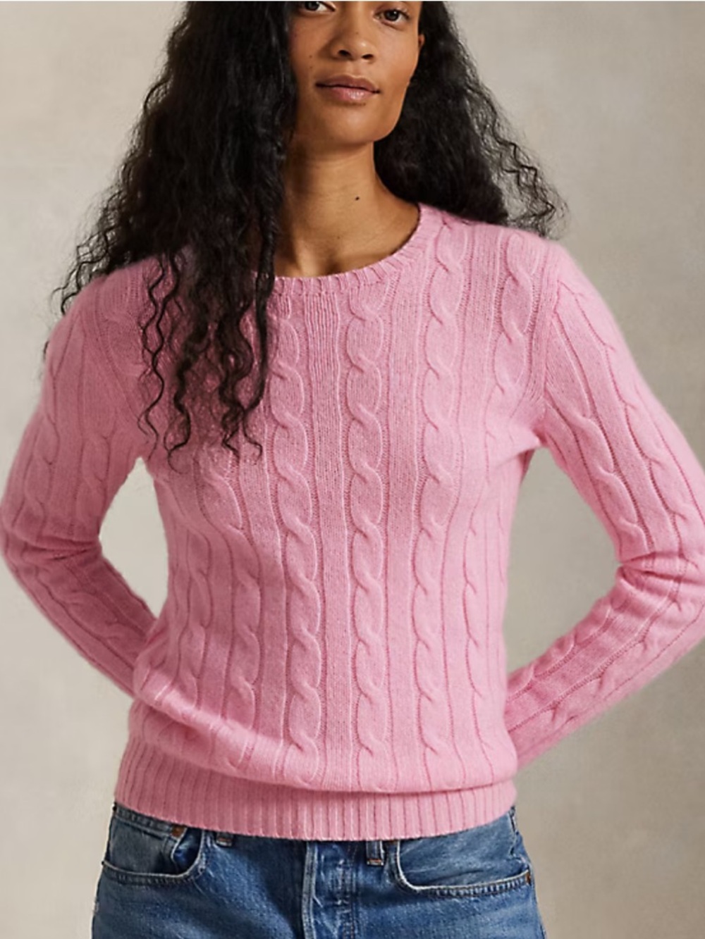 Polo Ralph Lauren The Iconic Cable-Knit Cashmere Sweater in Carmel Pink